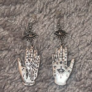 Silver Palmistry Hand Earrings